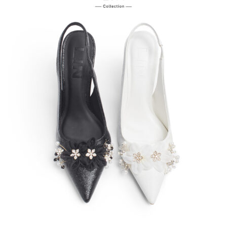 LIN64- Giày Cao Gót Slingback Đính Hoa Pha Lê – Phong Cách Sang Chảnh Lin Collection