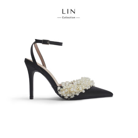 LIN75- Giày Cao Gót Nữ LIN Collection Đính Ngọc Trai Sang Trọng - Giày Satin Mũi Nhọn Quai Cài Cổ Chân.