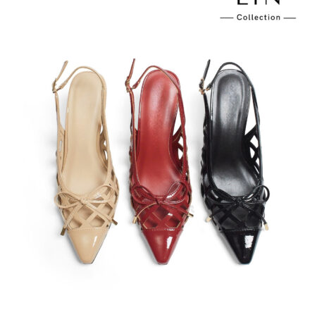 LIN48- Giày Nữ Cao Gót Mũi Nhọn Đan Lưới Nơ Xinh – Quyến Rũ Lin Collection