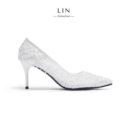 LIN60- Giày Cao Gót Stiletto Đính Sequin & Pearl (Kim Sa & Ngọc) Lưới Mỏng  Lin Collection