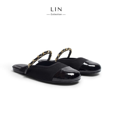 LIN70- Giày Sục Nữ LIN Collection Mũi Tròn Phối Màu Classic - Quai Xích Gold Sang Chảnh