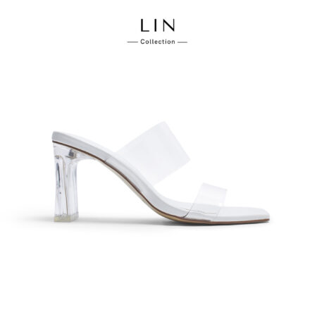 LIN71- Guốc Nữ Cao Gót 7cm LIN Collection Quai Trong Suốt Gót Vuông Mũi Vuông Sang Chảnh