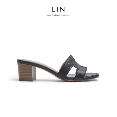 LIN73 - LUXE H Block Heels – Dép Cao Gót Nữ Quai H Sang Chảnh 5cm, Da Vân Cao Cấp Lin Collection