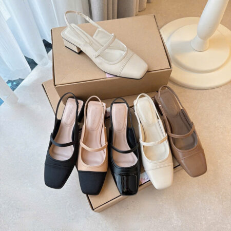 LIN35- Giày Slingback mũi vuông phối mũi gót 5cm basic Lin collection