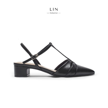 LIN29- Giầy bít mũi nhọn pha da xoắn gót vuông 5p Lin Collection