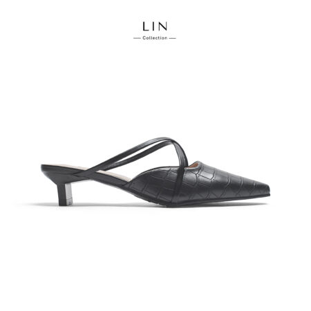 LIN33- Guốc mũi nhọn da vân thiết kế dây chéo Lin collection