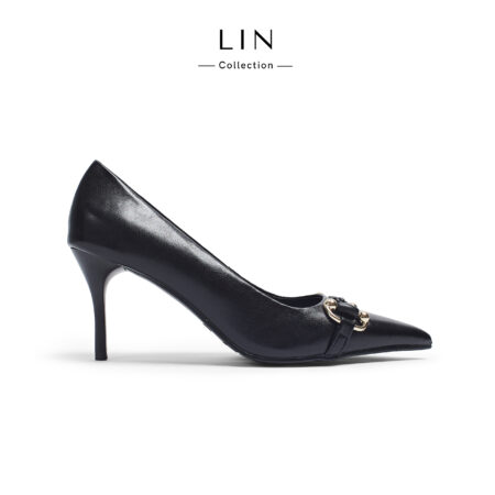 LIN97 - Bit mũi nhọn da mờ gót nhọn cao 7 cm đính khóa trang trí