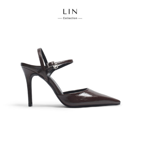 LIN81 - Giày Sandal Cao Gót Nữ LIN Collection Mũi Nhọn Da Nhăn Sang Trọng Đi Tiệc Công Sở