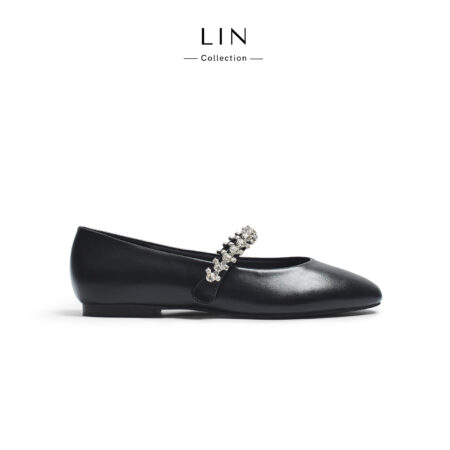 LIN78 - Giày Búp Bê LIN Collection Đính Đá Crystal Mũi Vuông Thanh Lịch Sang Trọng Êm Ái