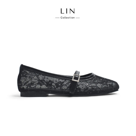 LIN86 - Giày Búp Bê Mary Jane LIN Collection Ren Lưới Đính Đá Mũi Vuông Cao Cấp Tiểu Thư