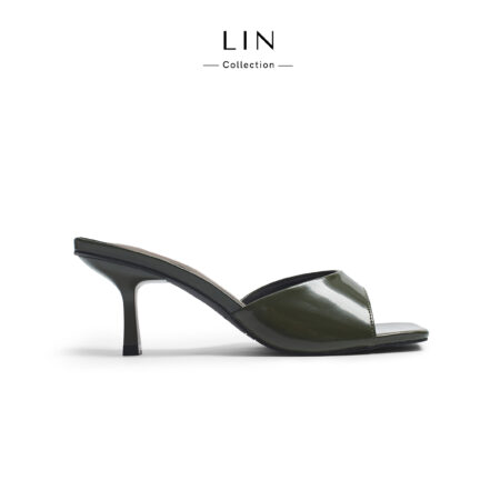 LIN89 - Dép Mule Nữ Cao Gót LIN Collection Da Glossy Mũi Vuông Thời Trang Công Sở Thanh Lịch Cao 5cm