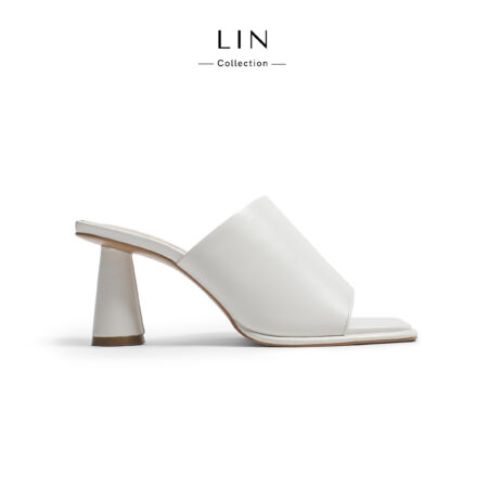 LIN90 - Guốc Mules Nữ Cao Gót LIN Collection Quai Ngang Mũi Vuông Phong Cách Tối Giản Cao 7cm