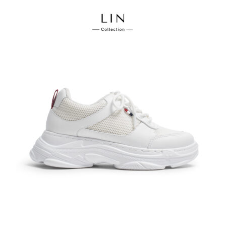LIN91 - Giày Thể Thao Nữ Trắng Đế Độn 3 Cm LIN Collection Stripe Nhẹ Êm, Lưới Thoáng, Dễ Phối Đồ