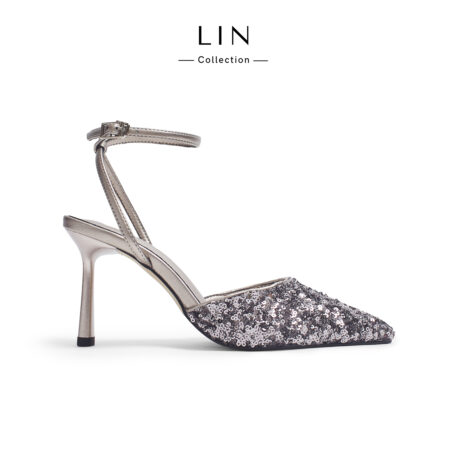 LIN101 - Giày Cao Gót Nữ LIN Collection Mũi Nhọn Đính Kim Sa, Quai Cổ Chân Sang Trọng Đi Tiệc Cao 8cm