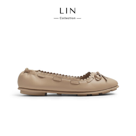LIN102 - Giày Bệt Búp Bê Nữ LIN Collection Mũi Vuông Đính Nơ, Bo Chun Gót Viền Răng Cưa Thanh Lịch