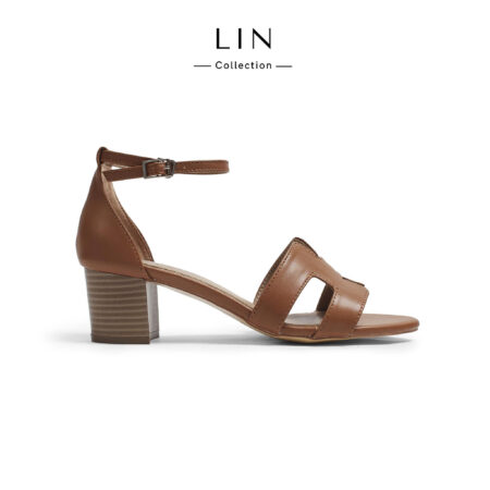 LIN105 - Giày sadal quai chữ H hậu bít,  gót trụ gỗ 5 cm