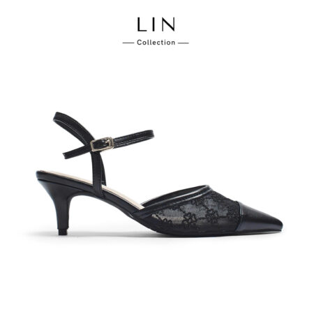 LIN115 - Giày Sandal Cao Gót Nữ  Mũi Nhọn Ren Phối Da Sang Trọng Đi Tiệc Công Sở