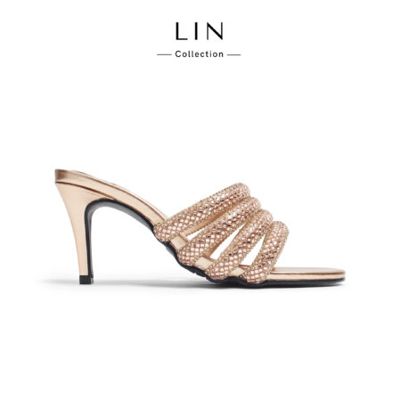 LIN119 - Guốc Mules LIN Collection Phối 4 Quai Đá Crysta Sang Trọng Thanh Lịch Cao 7cm