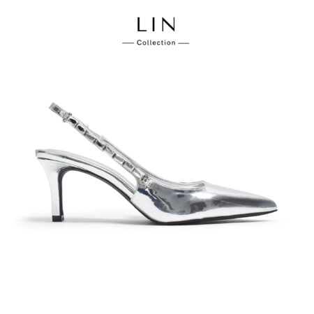 LIN121 - Giày Sadal Min Mũi Nhọn Đính Dây Đá Gót Nhọn Cao 7 cm