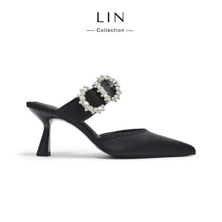 LIN122 - Giày Sục Mũi Nhọn Quai Cài Khóa Đá Cao 6 cm